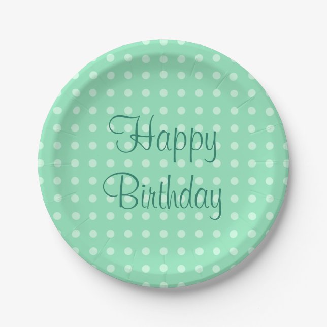 Trendy Happy Birthday Text Punkte Rustikale Minze  Pappteller (Vorderseite)
