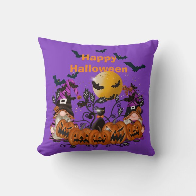 Trendy Happy Halloween Lila Gnome Cotton 16"X16 Kissen (Vorderseite)