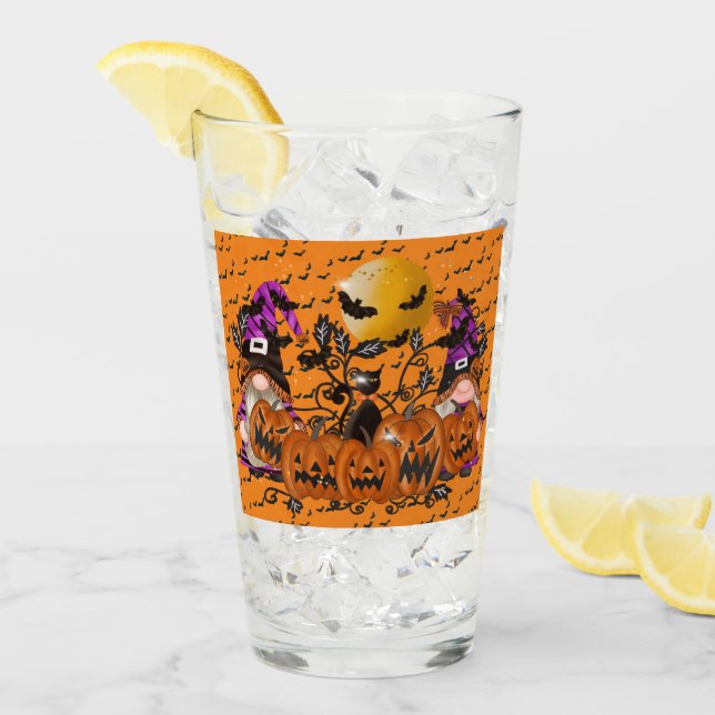 Trendy Happy Halloween Orange Gnome Glas (Vorderseite Ice)