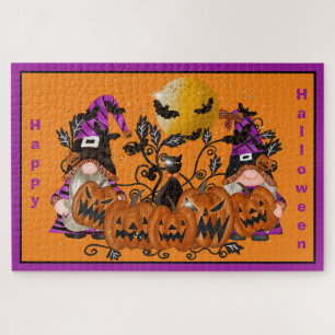 Trendy Happy Halloween Orange Gnome Puzzle