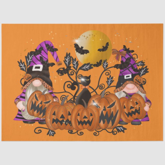 Trendy Happy Halloween Orange Gnome Seidenpapier (Vorderseite)