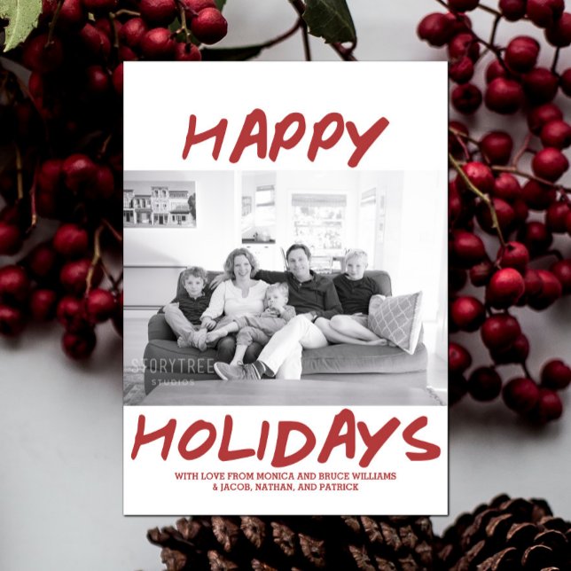 Trendy Happy Holidays Fotokarte | Burgund Feiertagskarte (Burgundy Trendy Happy Holidays Photo Card)