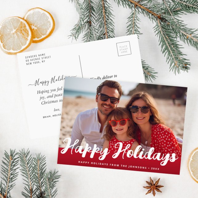 trendy happy holidays merry christmas photo card postkarte (Von Creator hochgeladen)