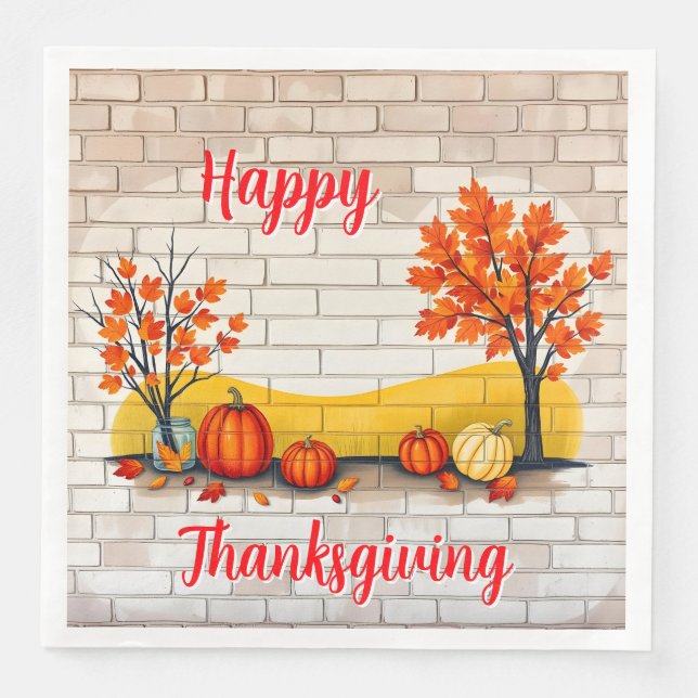 Trendy Happy Thanksgiving Schöner Fall Serviette (Vorderseite)