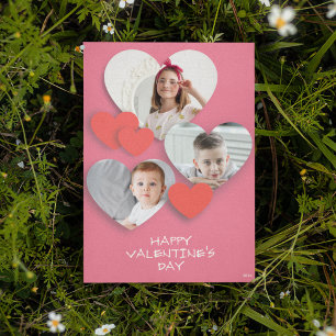 Trendy Heart Foto Collage Pink Grußkarte Feiertagskarte