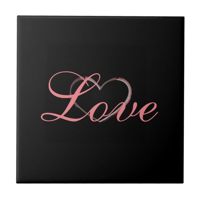Trendy Heart Gray Calligraphy Liebe Wedding Fliese (Vorderseite)