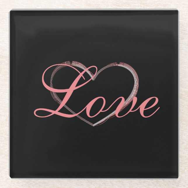 Trendy Heart Gray Calligraphy Liebe Wedding Glasuntersetzer (Vorderseite)