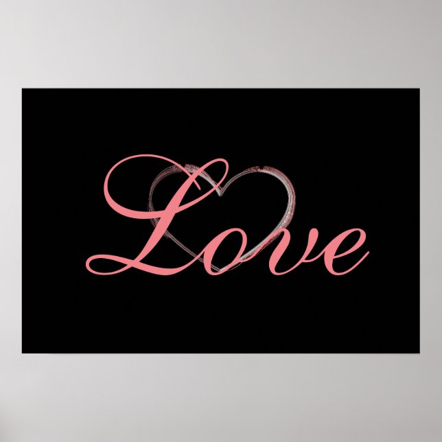 Trendy Heart Gray Calligraphy Liebe Wedding Poster (Vorne)