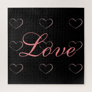 Trendy Heart Gray Calligraphy Liebe Wedding Puzzle