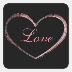 Trendy Heart Gray Calligraphy Liebe Wedding Quadratischer Aufkleber