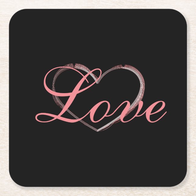 Trendy Heart Gray Calligraphy Liebe Wedding Rechteckiger Pappuntersetzer (Vorderseite)