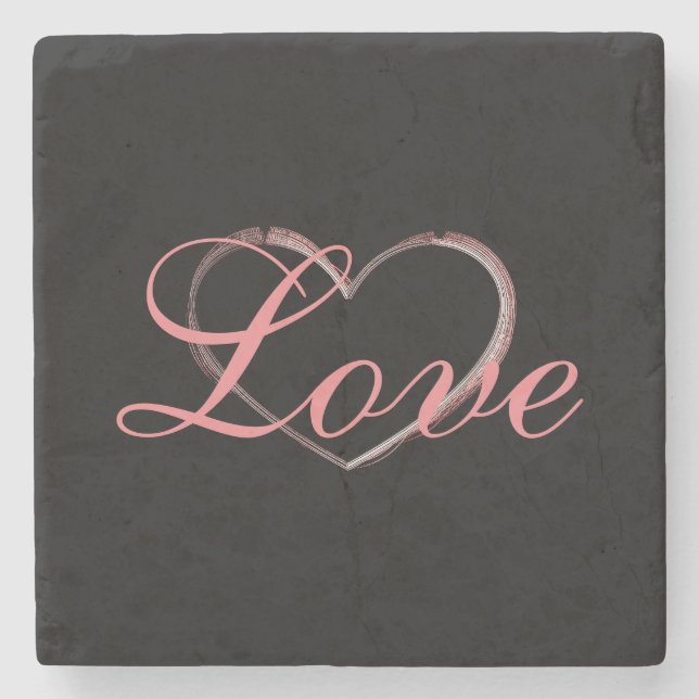Trendy Heart Gray Calligraphy Liebe Wedding Steinuntersetzer (Vorderseite)