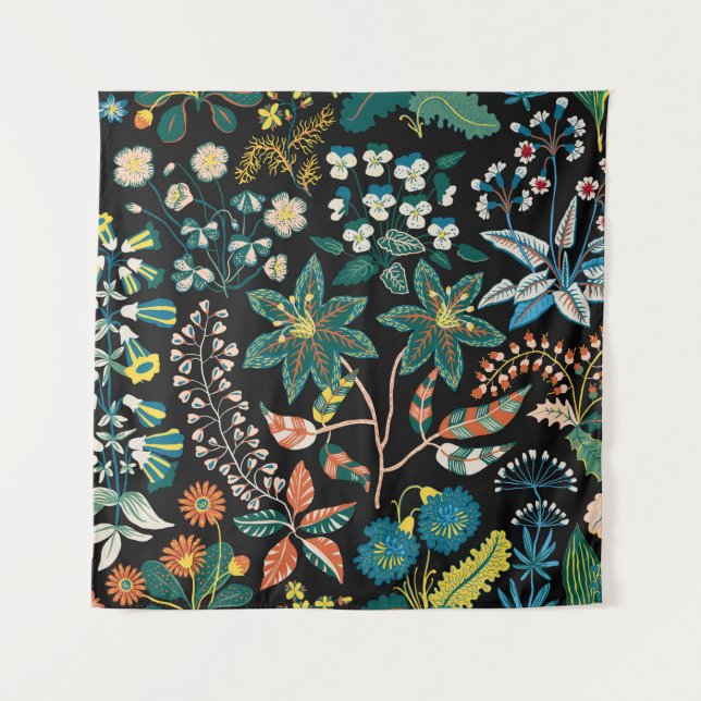 Trendy hell Blumenmuster in den verschiedensten Fo Wandteppich (Vorderseite)