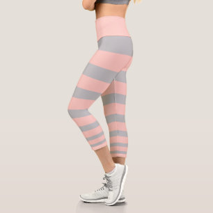 Trendy helle Korallen rosa und hellgrau gestreift Capri Leggings