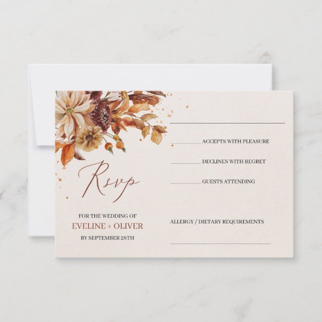 Trendy Herbst Blumen und Leveln Laub Hochzeit RSVP Karte (Vorderseite)