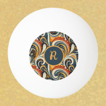 Trendy Hip Retro Orange Deep Teal Swirls Monogram