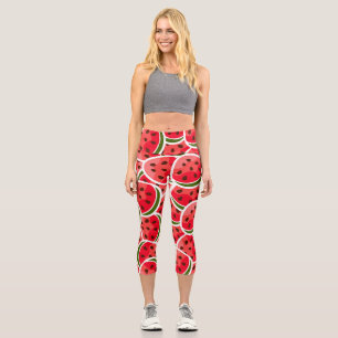 Trendy hippy watermelone pink capri leggings