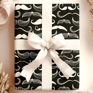 Trendy Hipster Black and White Mustache Muster Geschenkpapier