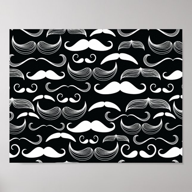 Trendy Hipster Black and White Mustache Muster Poster (Vorne)