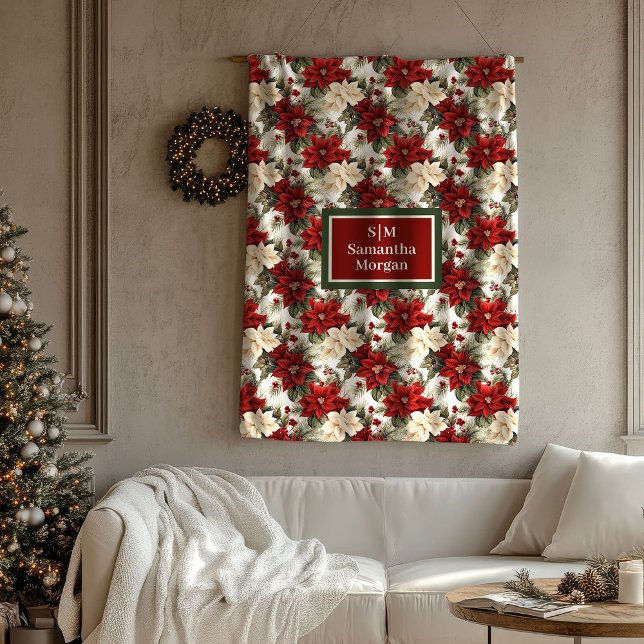 Trendy Holiday Blanket Custom Name Poinsettia Fleecedecke (Trendy Holiday Blanket Custom Name Poinsettia)