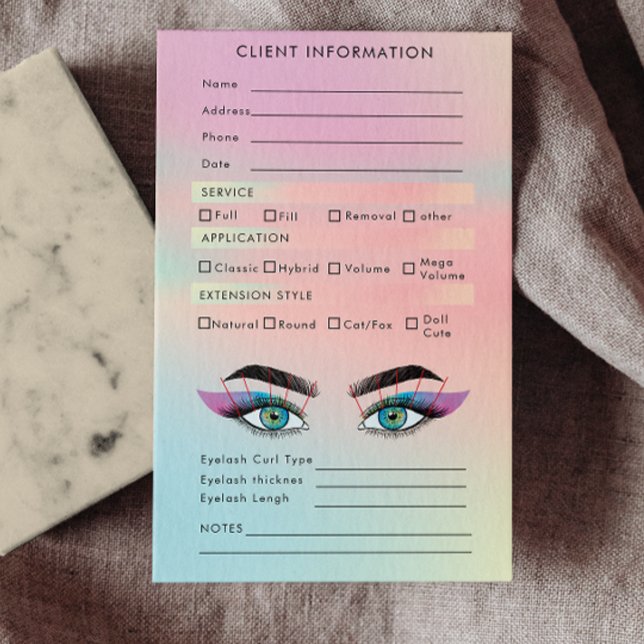 Trendy Hologram Client Lash Map Eyelash Extensions Visitenkarte (Trendy Hologram Client Lash Map Eyelash Extensions Business Card)