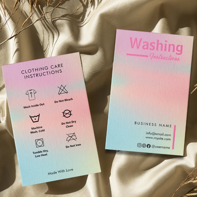Trendy Hologram Washing Instructions T - Shirt Car Visitenkarte (Trendy Hologram Washing Instructions T-Shirt Care Business Card)