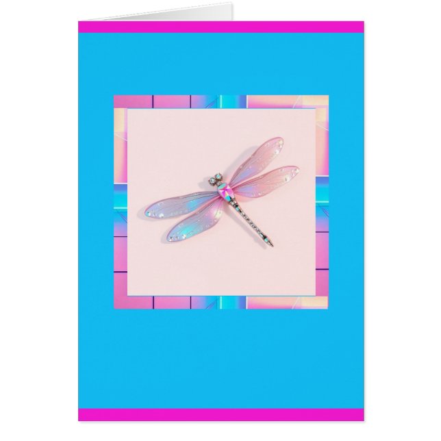 Trendy Holographic Dragonfly Greeting Card - Blue (Vorne)
