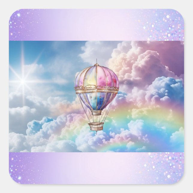 Trendy Holographic Hot Air Balloon Square Sticker (Vorderseite)