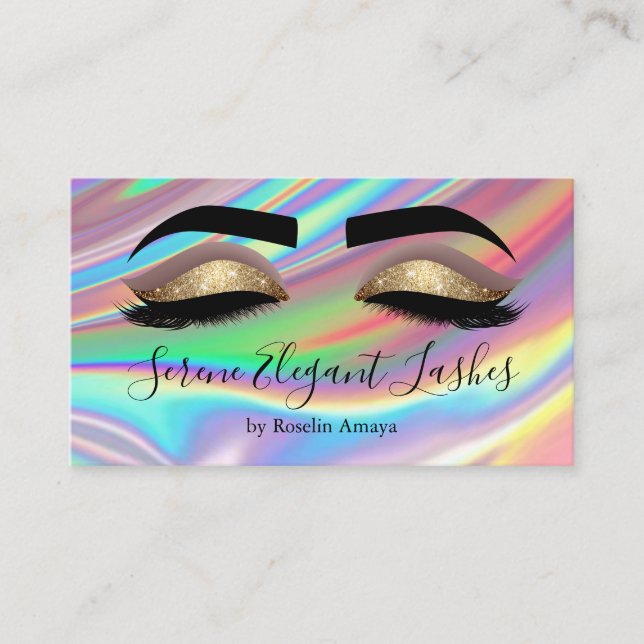 Trendy Holographic Lash Tech Makeup Artist Visitenkarte (Vorderseite)