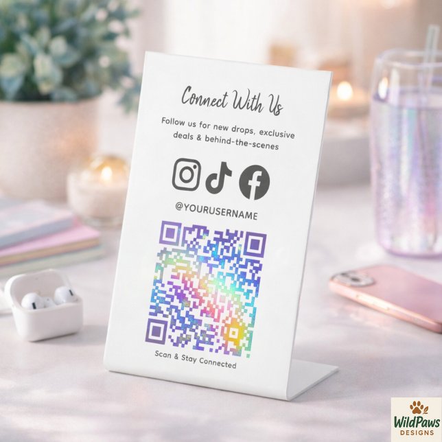 Trendy Holographic QR Code | Connect With Us  Sockelschild (Trendy Holographic QR Code | Connect With Us Pedestal Sign
)
