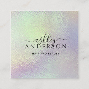 Trendy Holographic Unicorn Makeup Hair Nails Glam Quadratische Visitenkarte