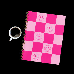 Trendy Hot Pink Checkered & Happy Lächeln Notizbuch