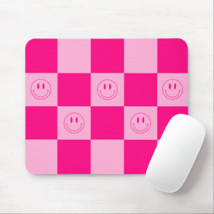 Trendy Hot Pink Checkered & Lächeln Gesicht Mousepad