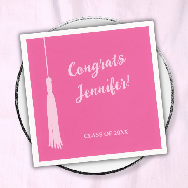 Trendy Hot Pink Chic 2024 Grad Tassel Abschluss Serviette (Trendy Hot Pink Chic 2024 Grad Tassel Graduation Napkins)