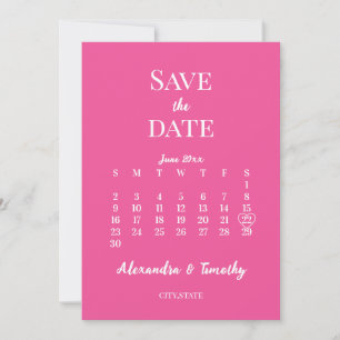 Trendy Hot Pink Minimalistisch Calendar Wedding Save The Date