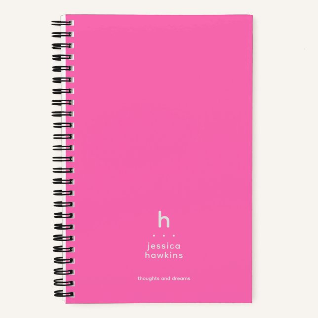 Trendy Hot Pink Modernes Monogramm Notizbuch (Vorderseite)