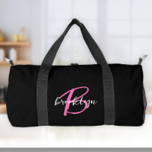 Trendy Hot Pink Schwarz-weiß Script Monogram