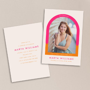 Trendy Hot Pink und Orange Arch Graduation Party Einladung