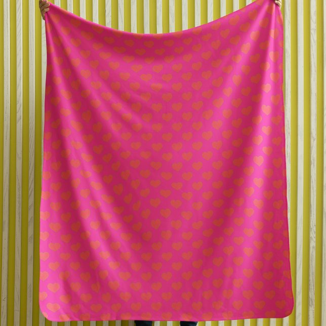 Trendy Hot Pink und Orange Glitzer Herz Fleecedecke (Von Creator hochgeladen)