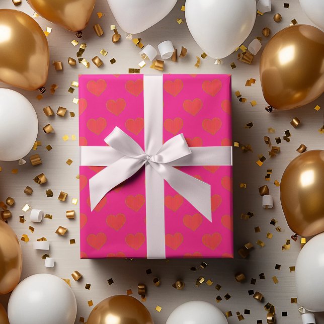 Trendy Hot Pink und Orange Glitzer Herz Geschenkpapier Set (Von Creator hochgeladen)