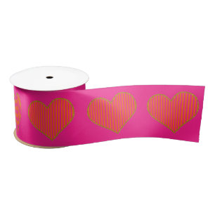 Trendy Hot Pink und Orange Glitzer Herz Satinband