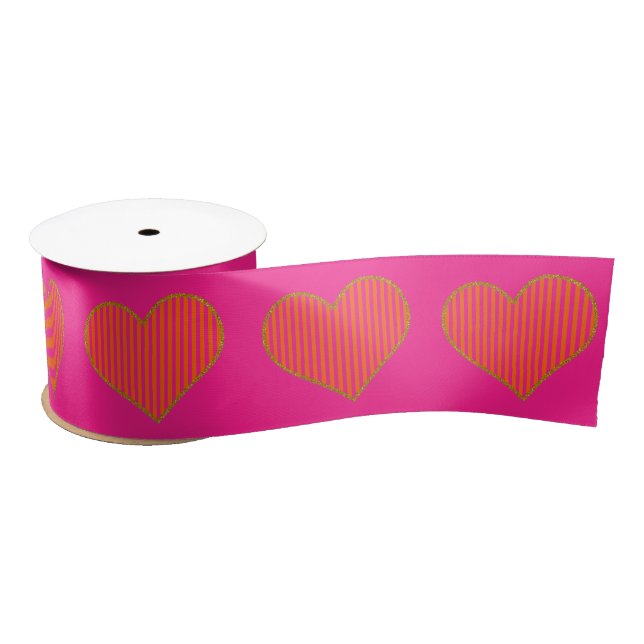 Trendy Hot Pink und Orange Glitzer Herz Satinband (Spule)