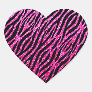 Trendy Hot Pink Zebra Print Glitz Glitzer Glitzern Herz-Aufkleber