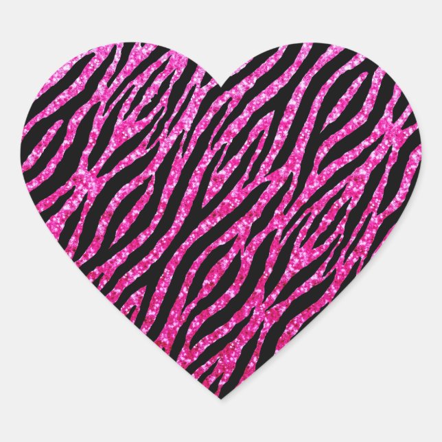 Trendy Hot Pink Zebra Print Glitz Glitzer Glitzern Herz-Aufkleber (Vorderseite)