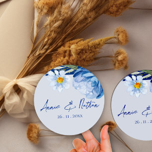 Trendy Hübsch Blue Flowers Blumenkleber Runder Aufkleber