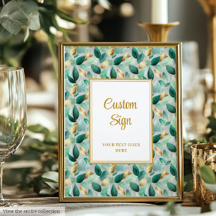 Trendy Hunter Green Gold Foliage Wedding Custom Poster