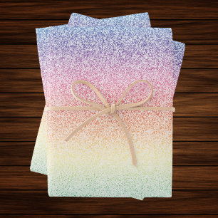 Trendy Imitats Glitzer Rainbow Ombre Elegant 12x18 Geschenkpapier Set