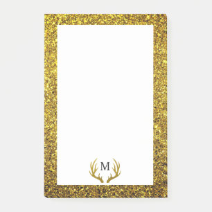 Trendy Imitats Gold Glitzer Deer Antlers Monogra Post-it Klebezettel