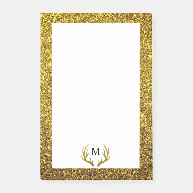 Trendy Imitats Gold Glitzer Deer Antlers | Monogra Post-it Klebezettel (Vorderseite)
