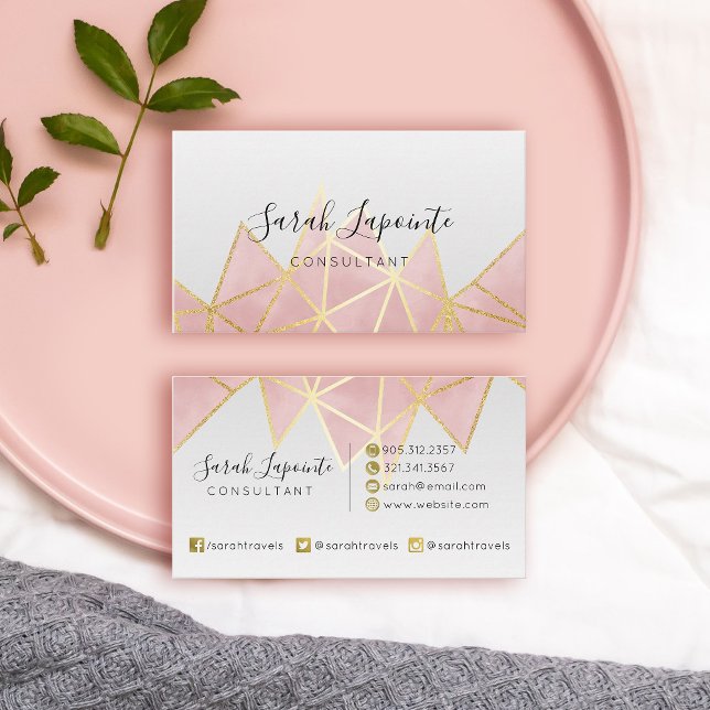 Trendy Imitats Gold & Rose Pink Geometrie Visitenkarte (Pink Geometric Design Business Card)